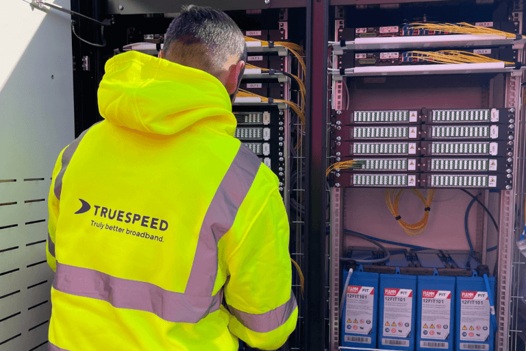 A Truespeed engineer helping to install our full-fibre network