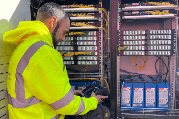 A Truespeed engineer working on one of our full-fibre cabinets