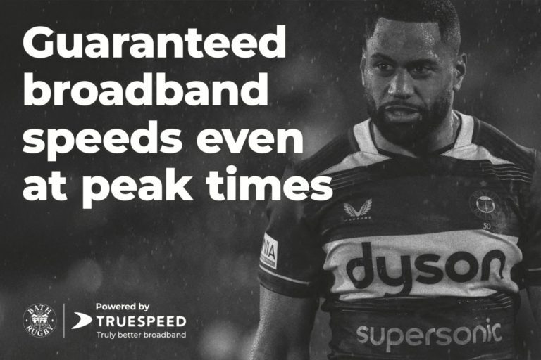 A Bath rugby player with Truespeed broadband guarantee